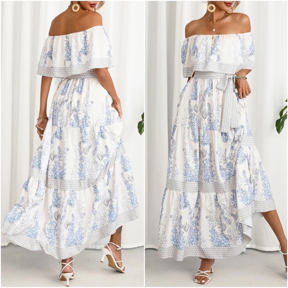 Floral Print Off Shoulder Maxi Dress - Picture 2 of 4
